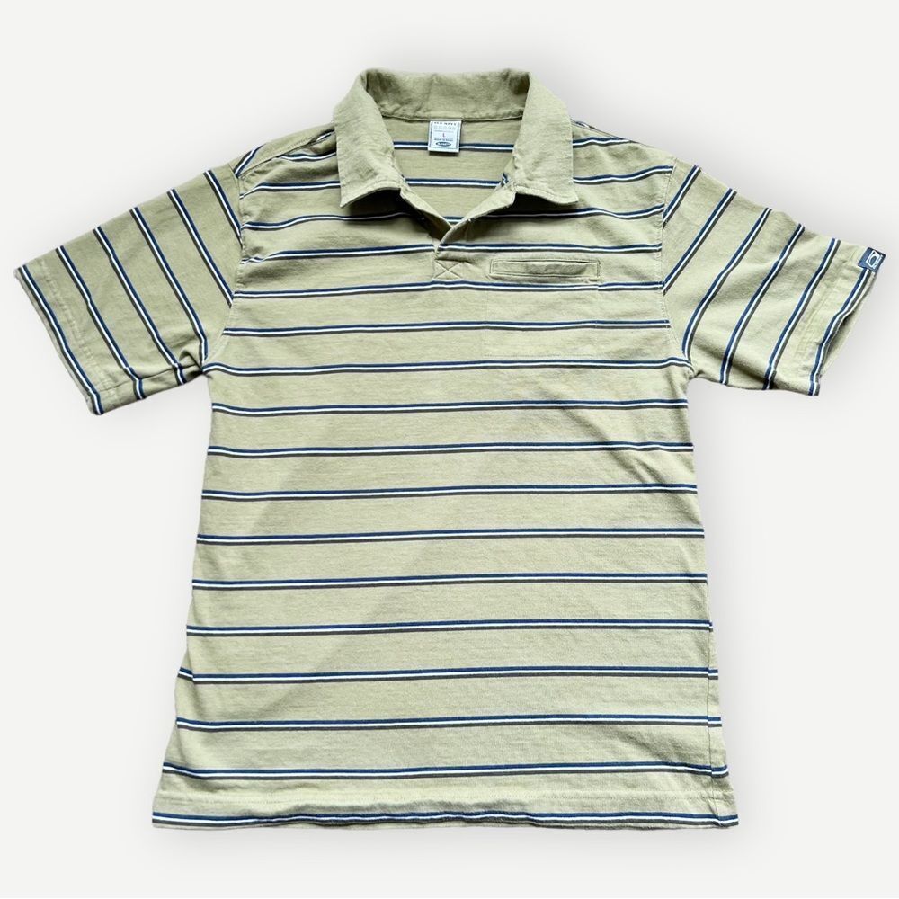 Old Navy Boys Green & Blue Striped Short Sleeve Cotton Polo Shirt. Tee. Large.